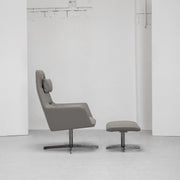 Qing Swivel Chair / Footstool - Grey + Leather